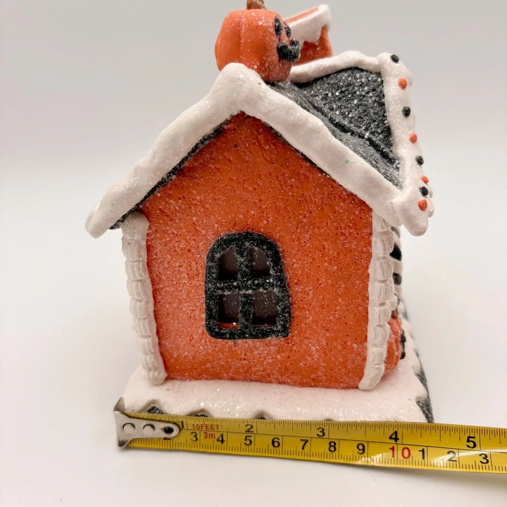 Jack O Lantern LED Lane Halloween Gingerbread House Orange Black Glitter Decor